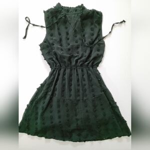 Black Mini Dress Womens Unsized Textured Swiss‎ Dot V-neck Whimsy Goth Feminine